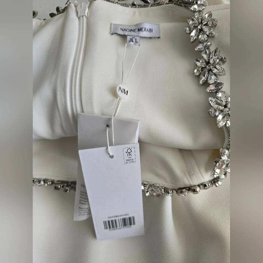 Nadine Merabi  Elegant White Dress with Embellished Neckline Sz XS - Picture 9 of 17